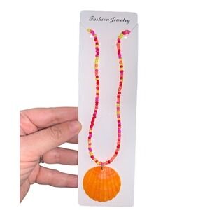 Fashion Jewelry Multicolor Beaded Necklace with Orange Pendant